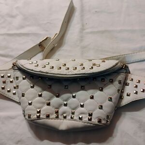 White Studded Quilted Women's Belt Bag